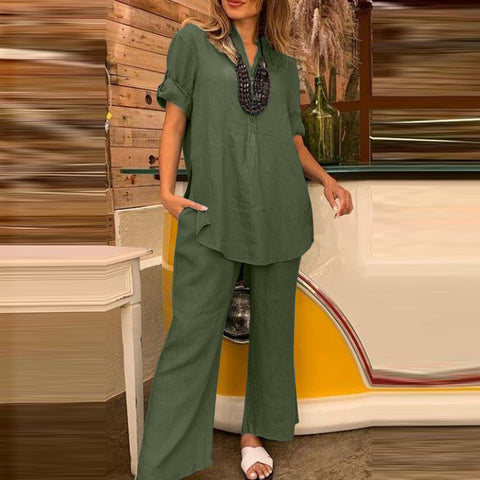 Pantalon deux pièces en coton et lin pour femme