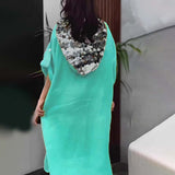 Robe à capuche à paillettes en écailles de poisson