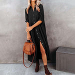 Robe midi en coton à demi-manches avec poches pour femmes