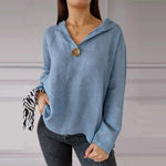 Sweatshirt à capuche avec col en V et bouton unique