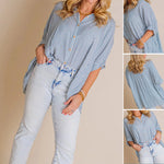Chemise rayée à simple boutonnage et à manches mi-longues