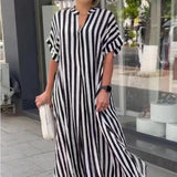Robe Chemise à Col en V, Imprimé Rayé
