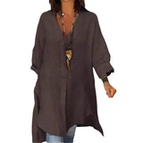 Chemise décontractée en coton lin fendu