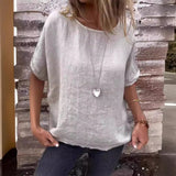 T-shirt ample à manches mi-longues en coton et lin