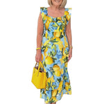 Robe à manches volantes imprimée citron
