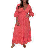 Robe brodée ample à taille haute