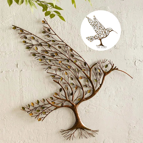 Décoration murale en métal colibri et brindilles