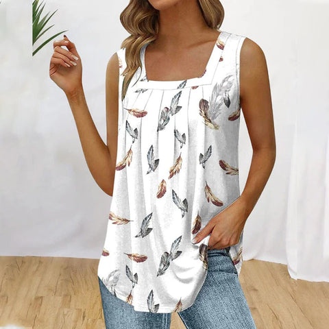 Débardeur à col carré en plumes et imprimé flora