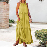 Robe de vadrouille à bretelles à col rond et sans manches de couleur unie pour femmes