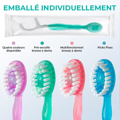 Mini brosse à dents 5 en 1 (dentifrice + fil dentaire + curette + gratte-langue) Set de voyage portable