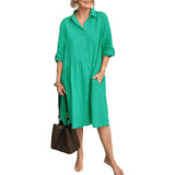 Robe en lin de coton avec col à revers et poches