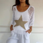 Tops en crochet à col rond et creux étoiles