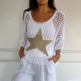 Tops en crochet à col rond et creux étoiles