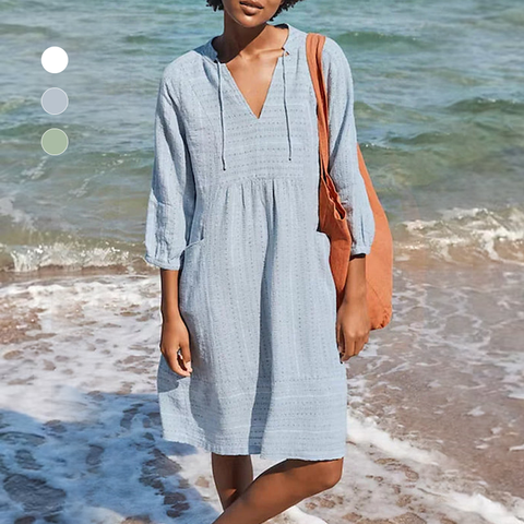 Robe chemise unie avec poche