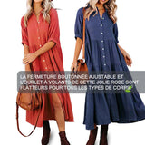 Robe midi en coton à demi-manches avec poches pour femmes
