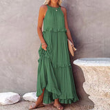 Robe de vadrouille à bretelles à col rond et sans manches de couleur unie pour femmes