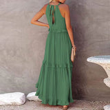 Robe de vadrouille à bretelles à col rond et sans manches de couleur unie pour femmes