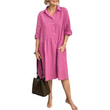 Robe en lin de coton avec col à revers et poches