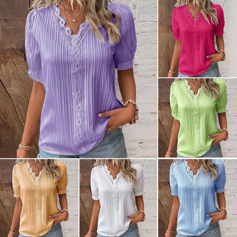 Chemise Elégante en Dentelle à col en V