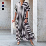 Robe Chemise à Col en V, Imprimé Rayé