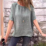 T-shirt ample à manches mi-longues en coton et lin