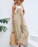 Pantalon décontracté à bretelles de couleur unie