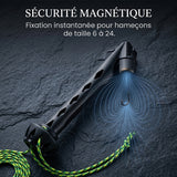 Enfile-mouches magnétique et outil à nouer