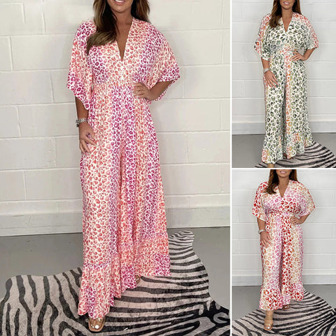 Combinaisons Kimono Col en V à Imprimé Géométrique