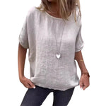 T-shirt ample à manches mi-longues en coton et lin
