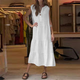 Robe sans manches en coton et lin à un bouton