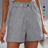 Short imprimé à rayures taille haute
