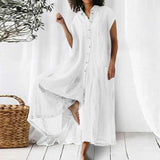 Combinaison d'été décontractée en coton et lin à manches courtes de couleur unie pour femmes