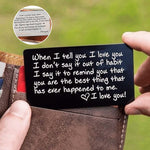 " I LOVE YOU " Carte métal gravée pour portefeuille