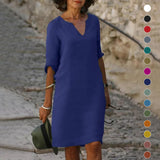 Robe à manches sept parties de couleur unie