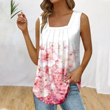 Débardeur à col carré en plumes et imprimé flora