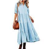 Robe midi en coton à demi-manches avec poches pour femmes