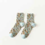 Chaussettes rétro en coton à fleurs