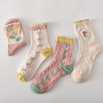 5 paires de chaussettes femme en coton fleuri rose