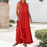 Robe de vadrouille à bretelles à col rond et sans manches de couleur unie pour femmes