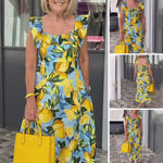 Robe à manches volantes imprimée citron