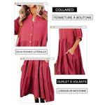 Robe midi en coton à demi-manches avec poches pour femmes
