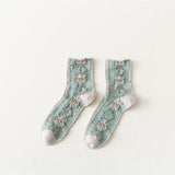 Chaussettes rétro en coton à fleurs
