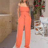 Combinaison Asymétrique à Smocks de Couleur Unie