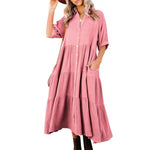 Robe midi en coton à demi-manches avec poches pour femmes