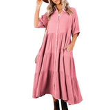 Robe midi en coton à demi-manches avec poches pour femmes