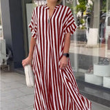 Robe Chemise à Col en V, Imprimé Rayé