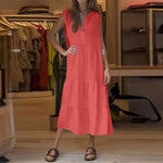 Robe sans manches en coton et lin à un bouton