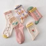5 paires de chaussettes femme en coton fleuri rose