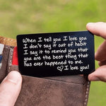 " I LOVE YOU " Carte métal gravée pour portefeuille