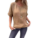 T-shirt ample à manches mi-longues en coton et lin